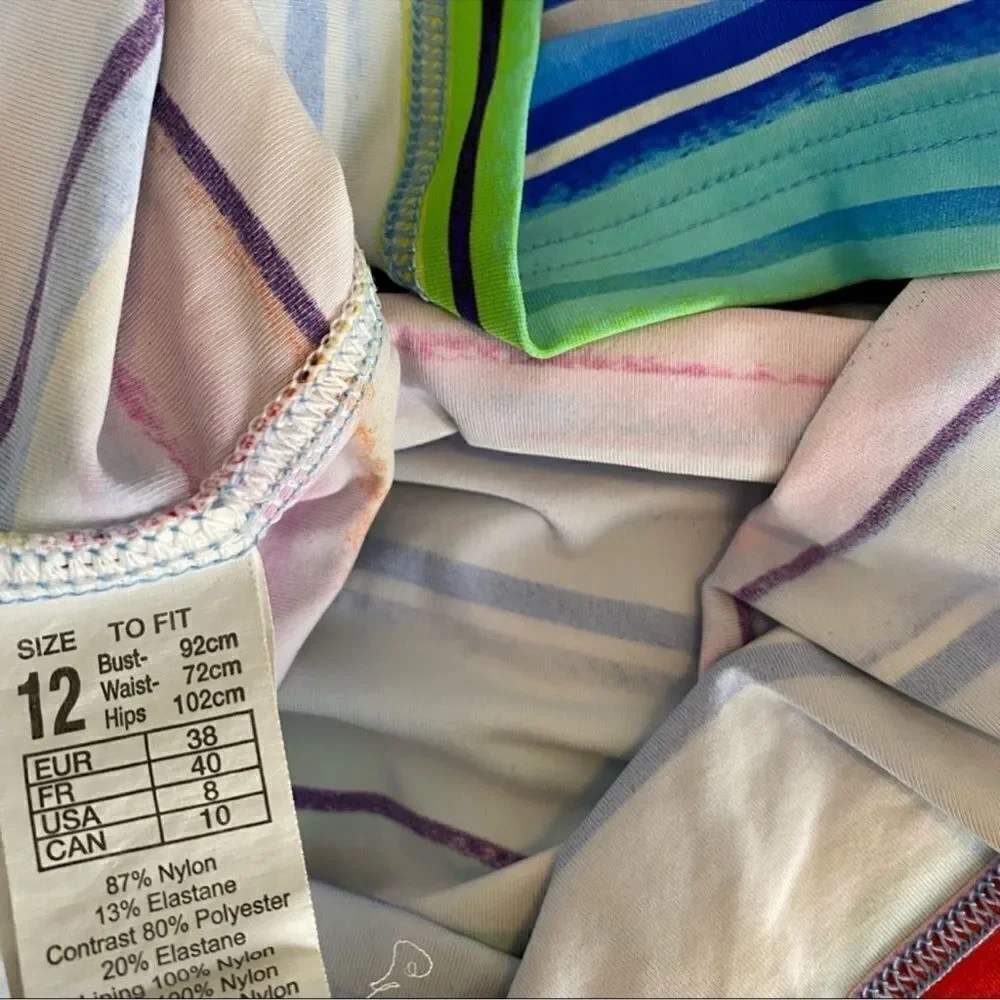 Seafolly two piece Piece tankini Swimsuit bikini set rainbow Stripe 12 / 8 / med